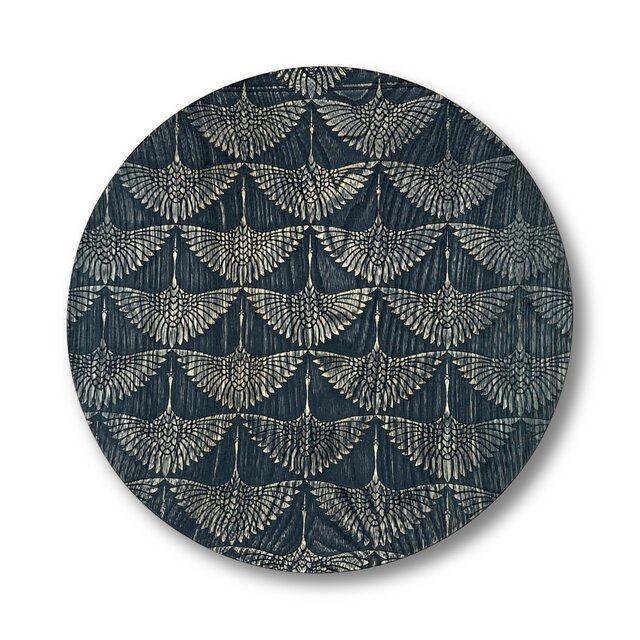 【大皿】群鶴 -青黒