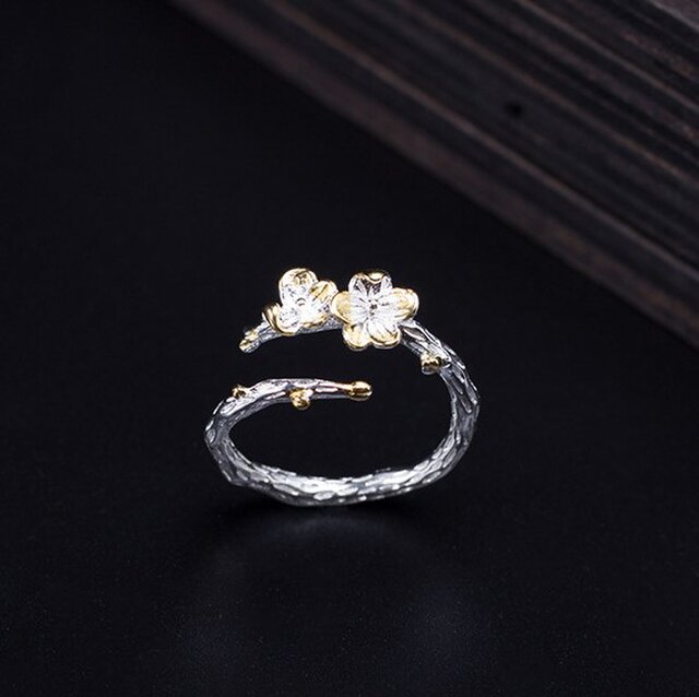 N74 梅の花模様の丸いシルバーリング silver 刻印 リング 梅 16号 P1013563.jpg?v=1669279955