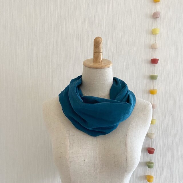 日本製コットン100％♡ふわふわダブルガーゼの夢心地スヌード♡ピーコックブルー