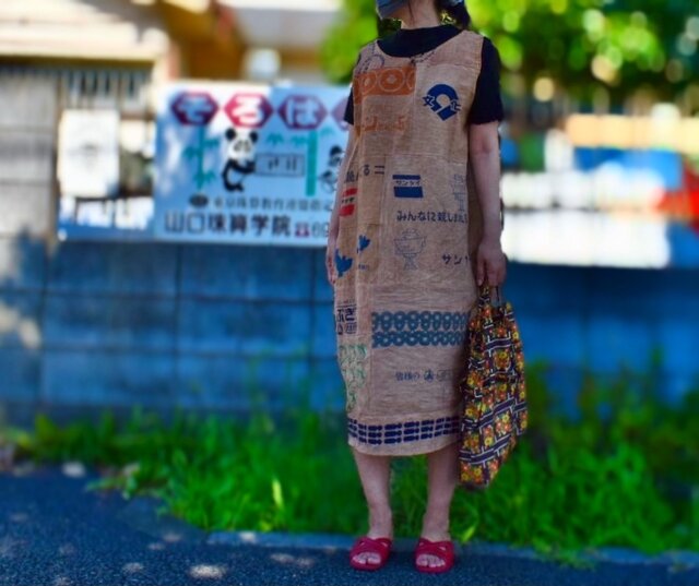 柿渋染め手ぬぐいのパッチワークワンピース | iichi 日々の暮らしを