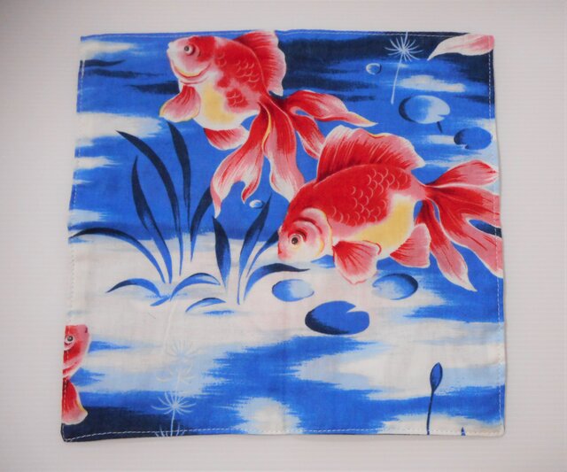 ダブルガーゼハンカチセット（金魚&幾何学マスタード）ミニタオル