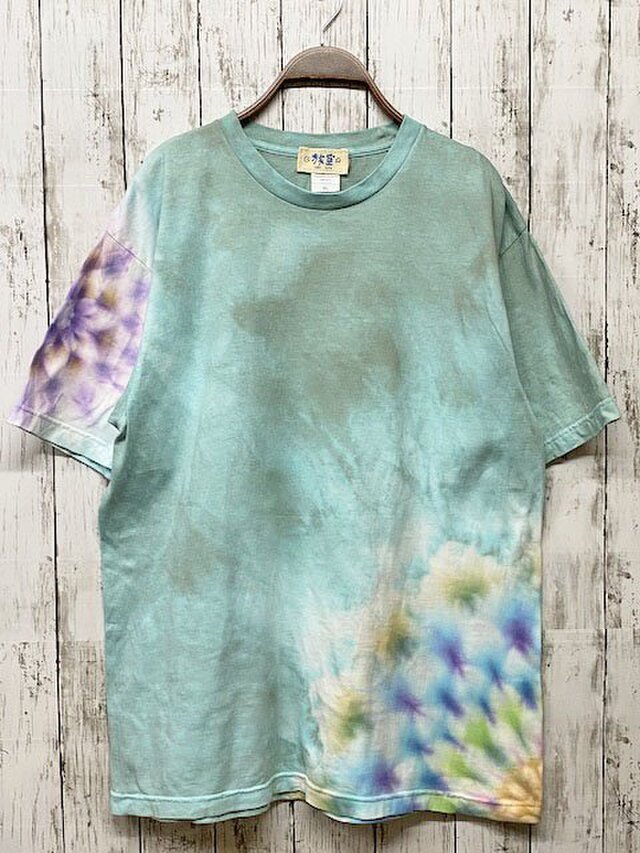 タイダイ染め Tシャツ　XLサイズ　曼荼羅　ウォーターグリーン　千草色　Hippies Dye HD14-53