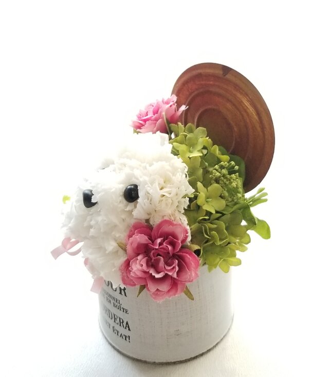 花の犬【白・ミニ】プリザーブドフラワー カーネーション 動物 ペット 