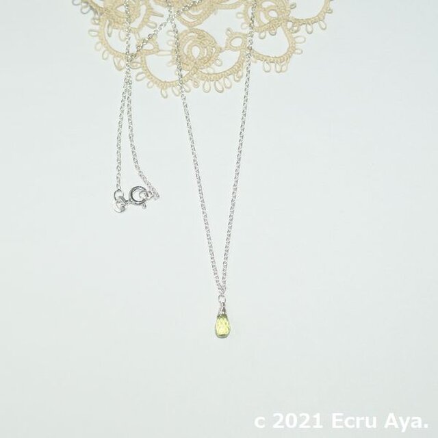 *立秋*宝石質ペリドットのドロップブリオレットカットのネックレス