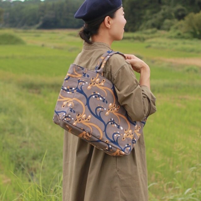 トート（M・サイドポケット付）「イネ」 オイシイネ！_田んぼ（ブラウン）
