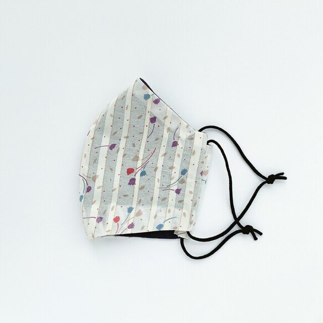 ロマンティックな小花×ストライプ 透け感を楽しめる手縫いマスク