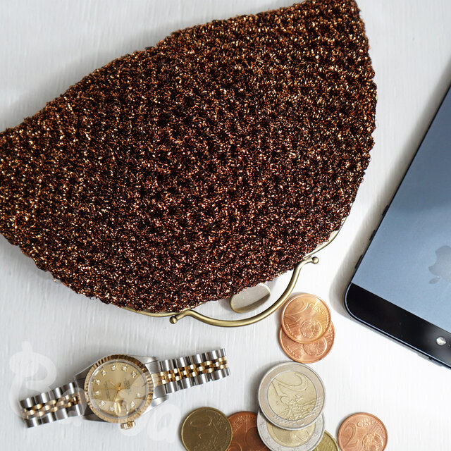 ばあば作☆キラキラレトロポーチ（shiny gold・C1483）