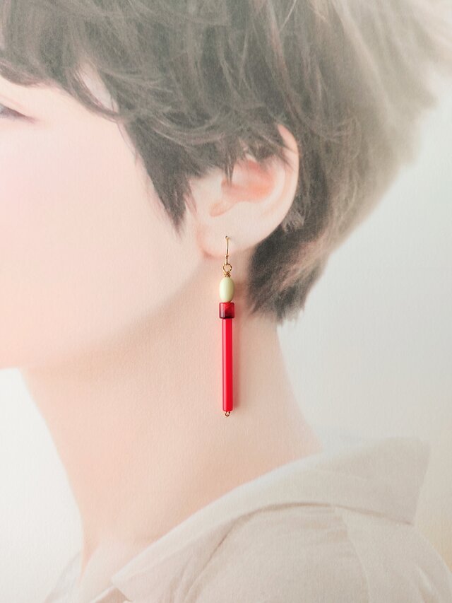 マッチピアス 赤(イヤリング·サージカルステンレスピアス·14kgf マッチピアス 赤(イヤリング·サージカルステンレスピアス·14kgf