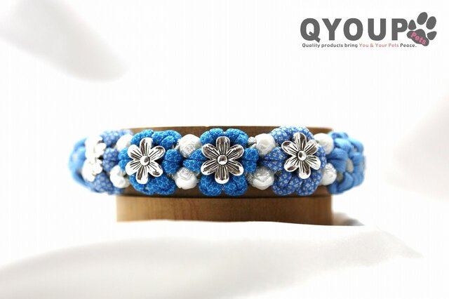 パラコード犬用首輪〈Lサイズ：34～37cm〉 ParaWan combi Fleurs perle