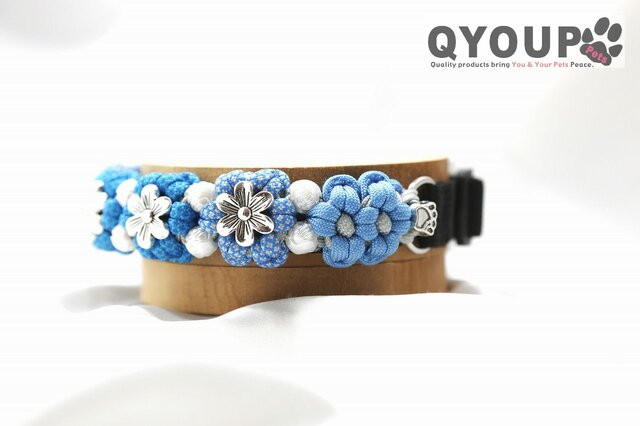 パラコード犬用首輪〈Lサイズ：34～37cm〉 ParaWan combi Fleurs perle