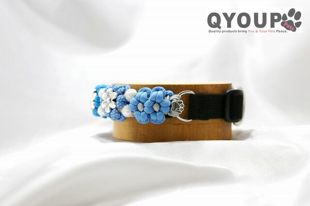 パラコード犬用首輪〈Lサイズ：34～37cm〉 ParaWan combi Fleurs perle