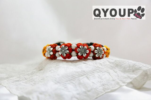 パラコード犬用首輪〈Lサイズ：34～37cm〉 ParaWan combi Fleurs perle