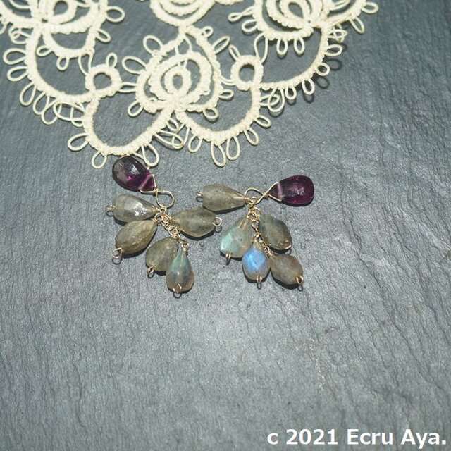 *心を愛で満たす*ラブラドライトとガーネットのピアスチャーム