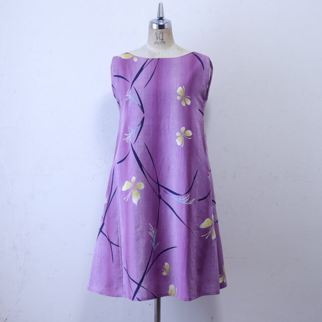 浴衣生地　蝶々とススキのAラインワンピース　Mサイズ