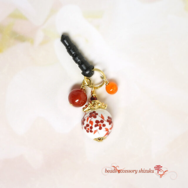 花柄和風イヤホンジャック＊朱