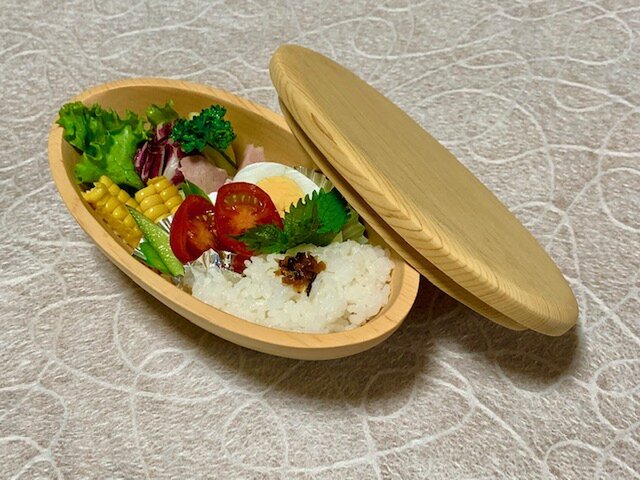 楕円型ダイエットスリム弁当箱 木曽檜 サラダボウルがお弁当箱に