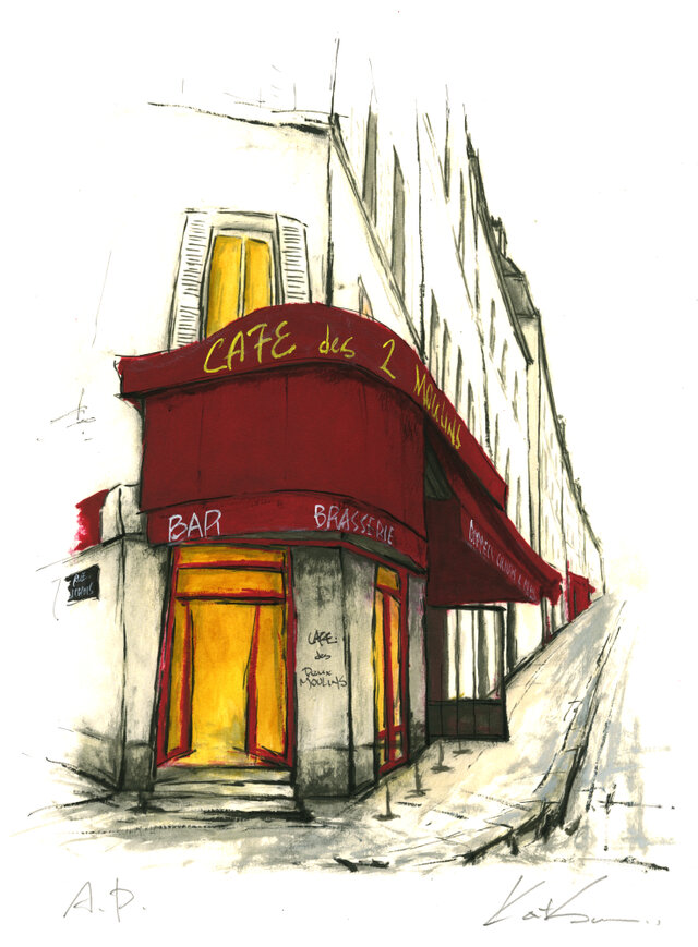 風景画 パリ 版画「Cafe des Deux Moulins」AP版 | iichi 日々の暮らし