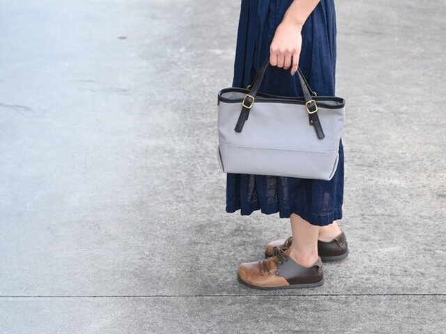 アイスグレー帆布とミネルバボックスのミニトートバッグ】レザーカラー