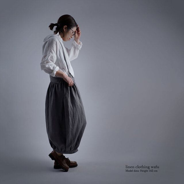 wafu】Linen Pants サロペット アラジンパンツ /鈍色(にびいろ) b003d