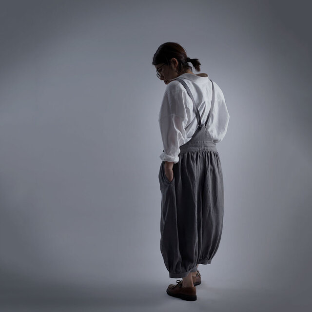 wafu】Linen Pants サロペット アラジンパンツ /鈍色(にびいろ) b003d