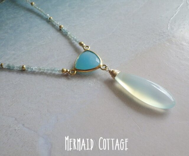海の女神☆Water Drop Chalcedony Necklace *14kgf*の画像1枚目