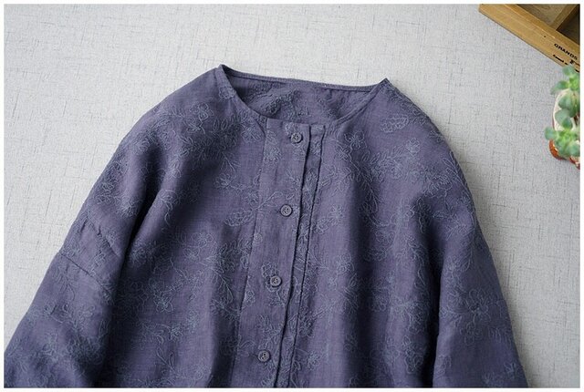 夏用薄リネン100%総刺繍シンプルな大人可愛いトップス♪の画像1枚目