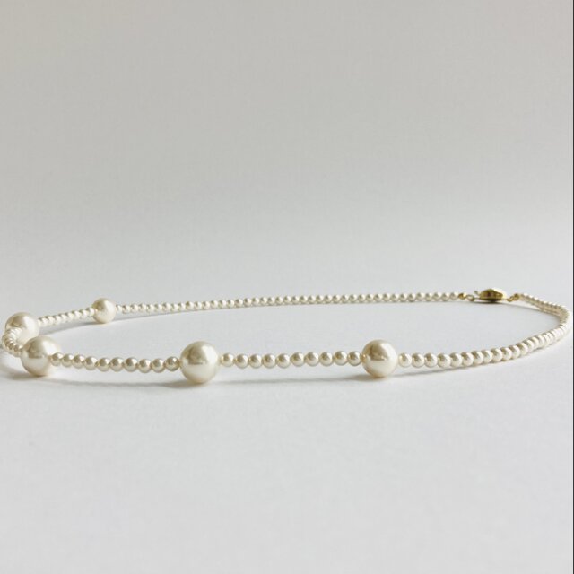貝パールデザインネックレス/3mm約45cm/ホワイトベージュ/G/made in japan