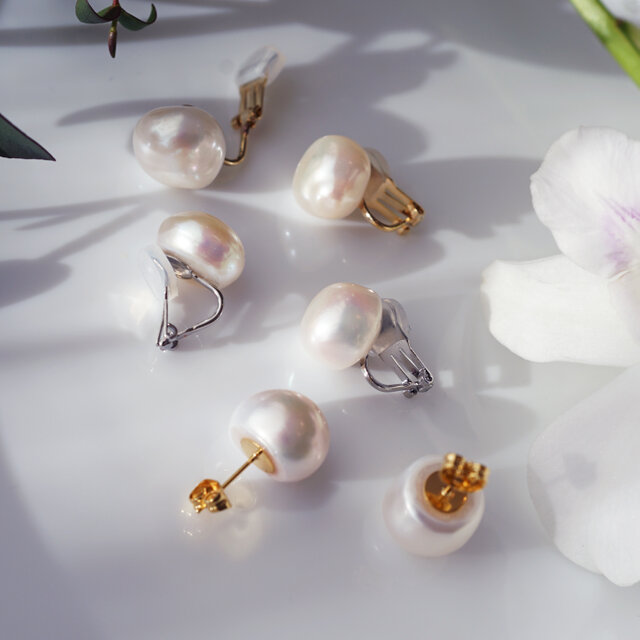 良質大粒バロック真珠の一粒ピアス・イヤリング可・サージカル