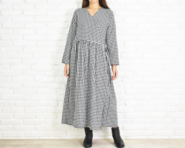 チェック柄カシュクールワンピース ギンガムチェック | iichi 日々の