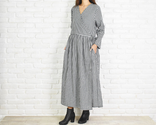 シルク シフォン カシュクール フレア ワンピース 清楚 ギンガムチェック 絹 シルク シフォン カシュクール フレア ワンピース 清楚 ギンガム