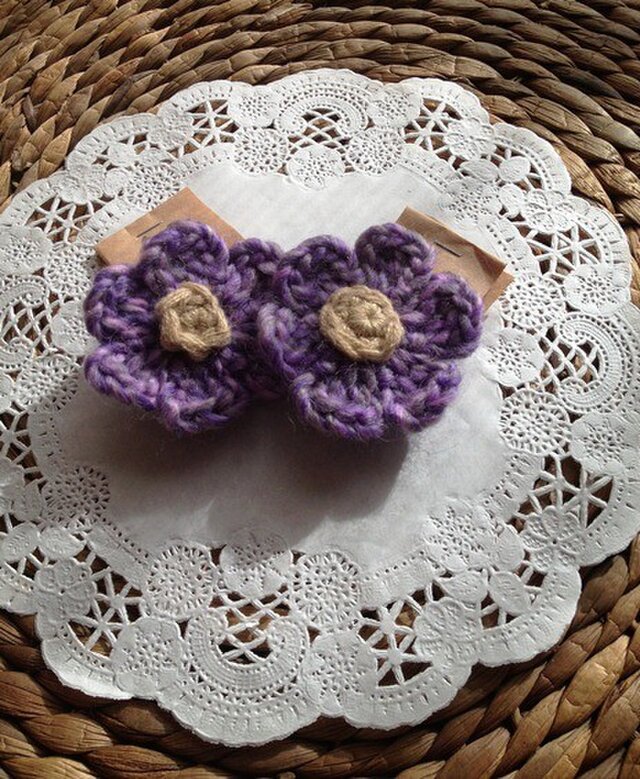 かぎ針編み　お花のゴム　パープル