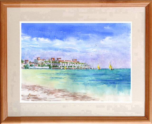 水彩画原画 鎌倉の海 #472の画像1枚目