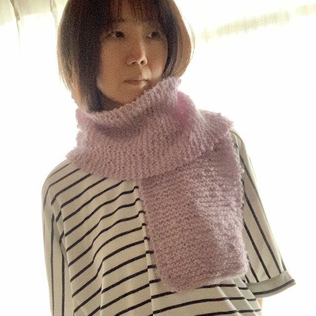 手編み薄紫のモヘアが可愛い＊ふわふわミニマフラー    日々の