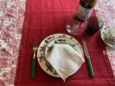 パッチワークテーブルクロス-深紅ペーズリー柄＋ウエィト | iichi 日々