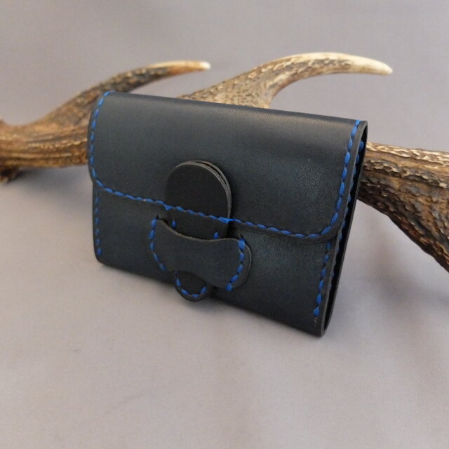 阿波レザー 本藍染め革 カードもお札も入るマチ付き小銭入れ（CO-Ⅱ）