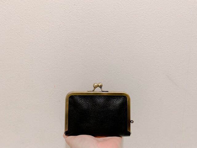 姫路レザーコンパクトカードがま口財布◇黒 名刺入れ カード