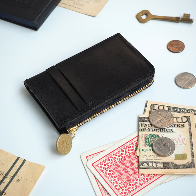 L字ファスナー フラグメントケース（ブラック）パス カード ミニ財布