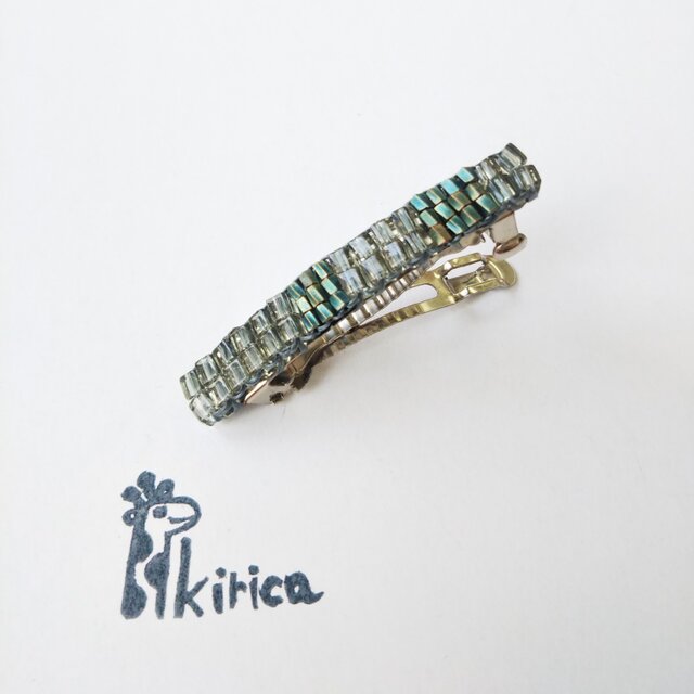 (5cm)グレースクエアと青銅色のビーズバレッタ(#932)