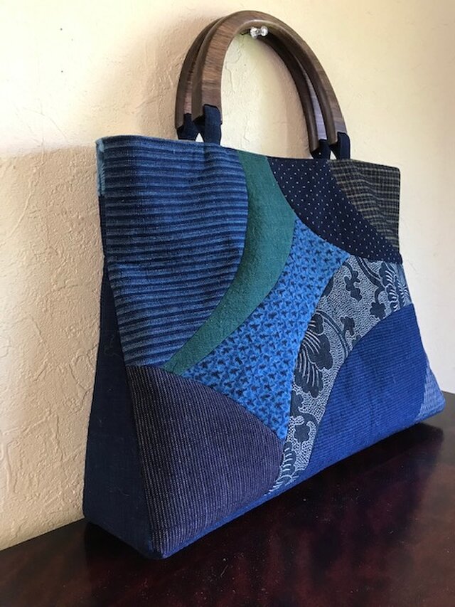 古布切り嵌め手提げ　三角のマチ