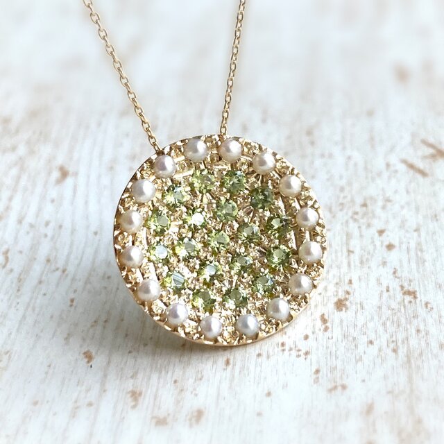 アンティーク調 colors Pendant K10/ペリドット/パール
