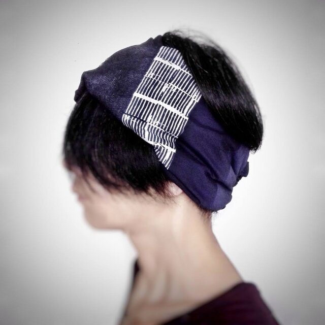 ターバンなヘアバンド デニムネイビーmix 送料無料の画像1枚目