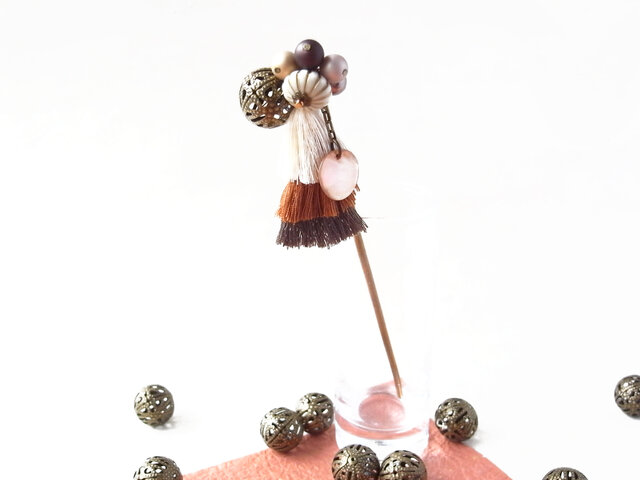 天然石☆お花ビーズ3連＊タッセル＊かんざし 天然石☆お花ビーズ3連＊タッセル＊かんざし 天然石☆お花ビーズ3連