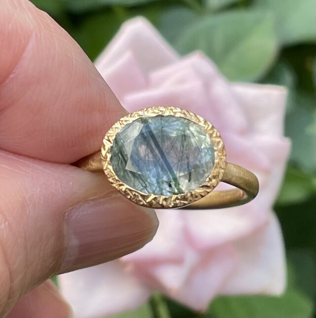 グリーンルチルクォーツ　オーバルカット　3.56ct　シルバーSV925リング