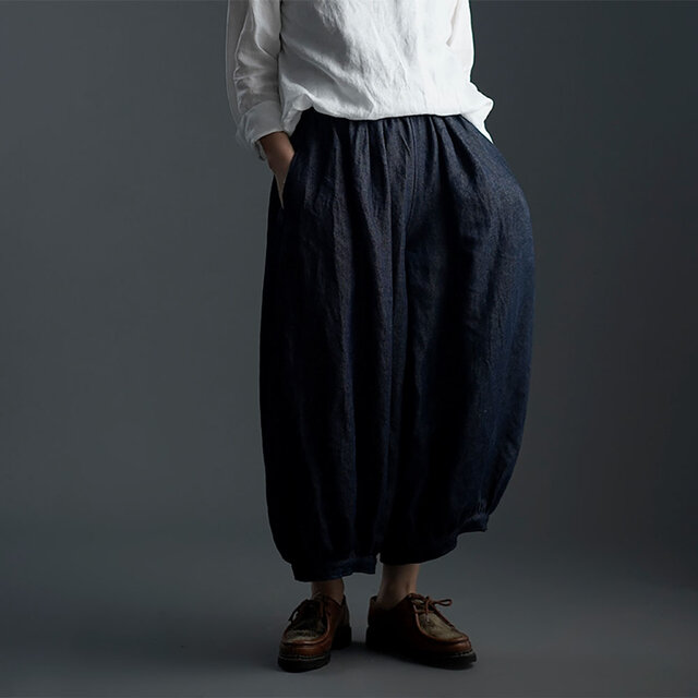 【wafu】Linen Denim アラジンパンツ /ダークインディゴ b005l-din3の画像1枚目