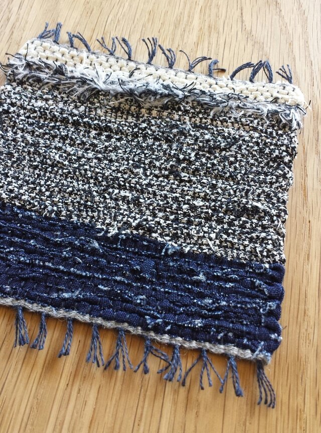 【裂き織り】リネンのコースター#07