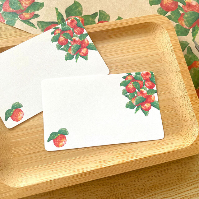 ヒメリンゴのメッセージカード〈10枚入〉名刺サイズ ミニカード 果物 フルーツ 林檎 秋 クリスマス バレンタイン