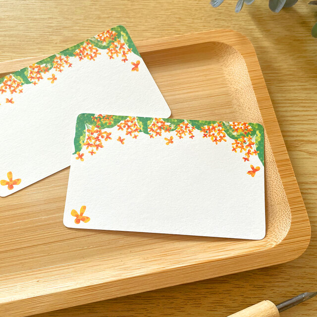 金木犀のメッセージカード〈10枚入〉名刺サイズ ミニカード 花柄 キンモクセイ 秋 可愛い