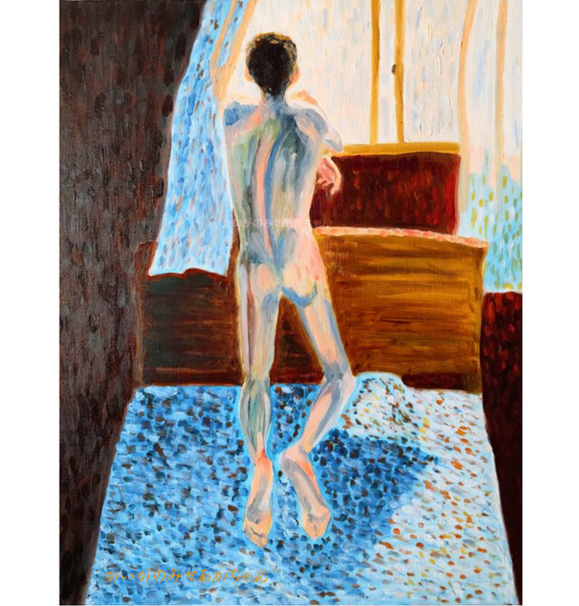 原画「　窓の外を眺める男　」P10・油彩画