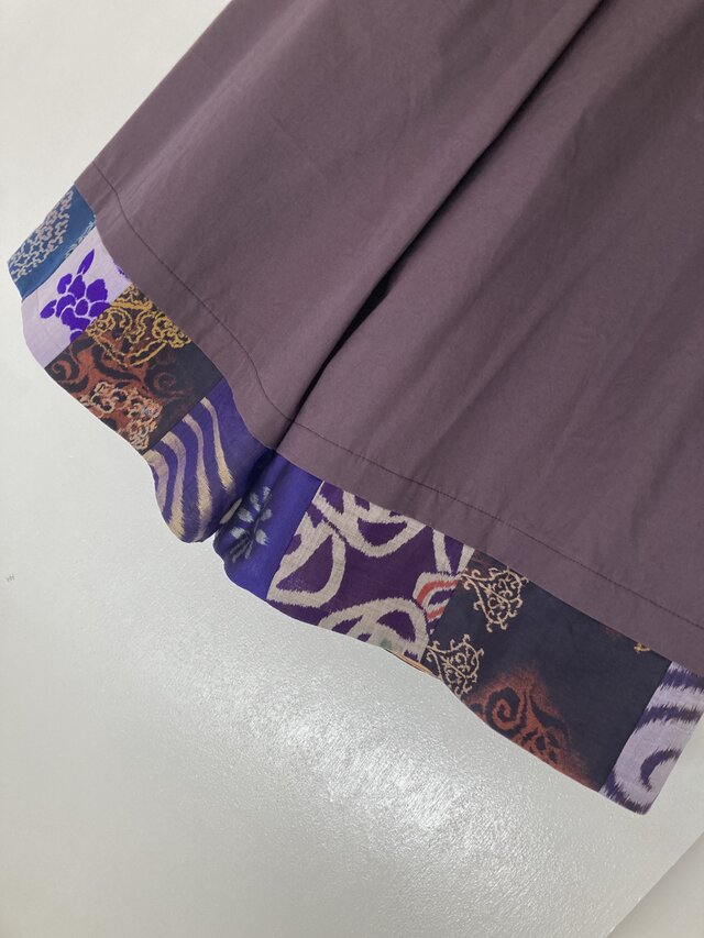 新ガウチョパンツ」播州織×銘仙パッチワーク【紫】23銘仙リメイク
