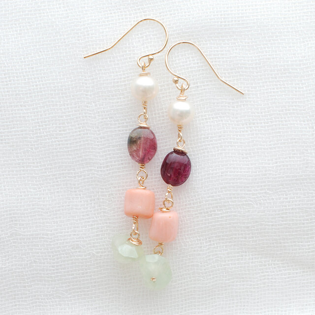 トルマリンとサンゴのピアス Chantal